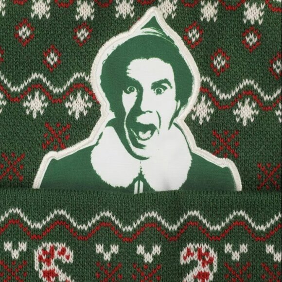 Buddy the Elf Face Green Pom Pom Beanie Hat - Picture 2 of 5